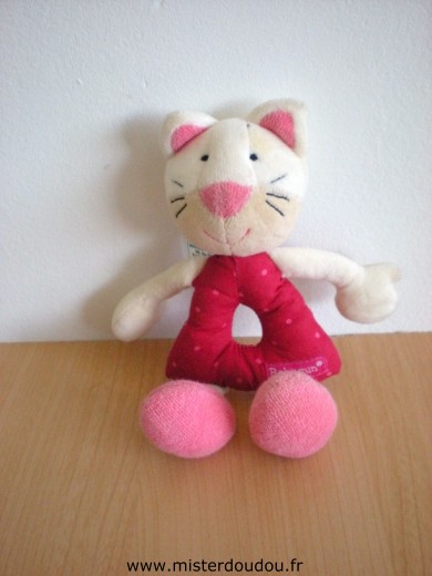 Doudou Chat Baby sun Rose rouge blanc 