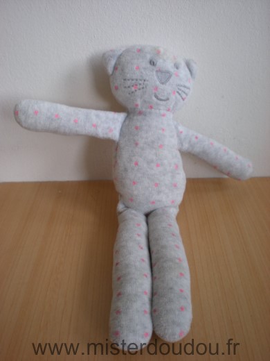 Doudou Chat Bout chou Gris etoiles roses 