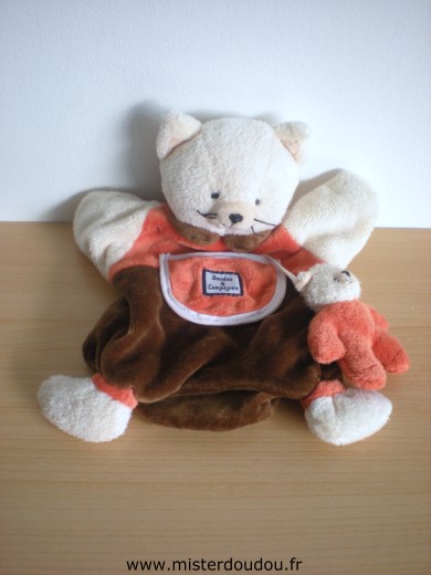 Doudou Chat Doudou et compagnie Blanc orange marron avec bébé chat 