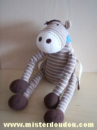 Doudou Cheval Kiabi baby Rayé marron écru avec une selle beige foulard bleu 