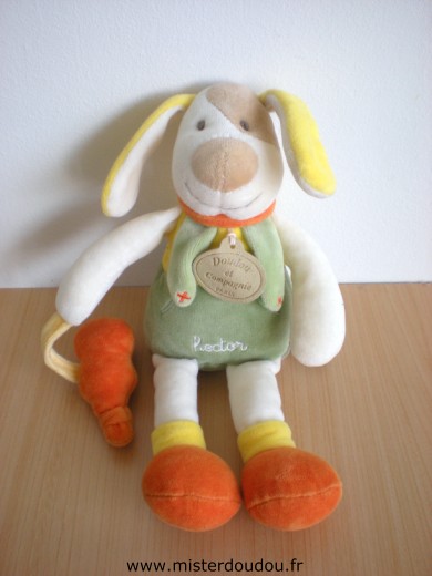 Doudou Chien Doudou et compagnie Hector vert jaune orange ecru 