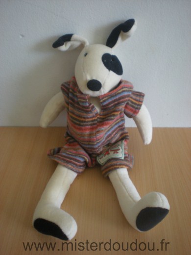 Doudou Chien Moulin roty Blanc noir habit rayé marron orange bleu 