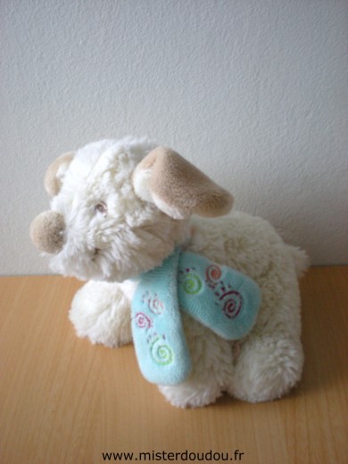 Doudou Chien Noukie s Blanc écharpe bleue motifs 