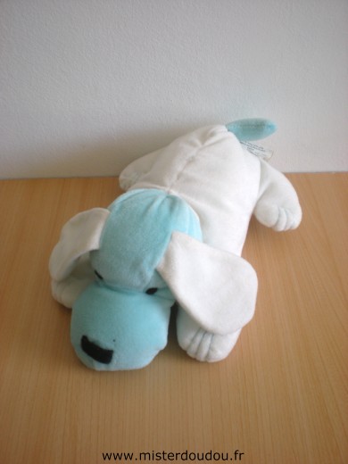 Doudou Chien Sucre d orge Blanc bleu 