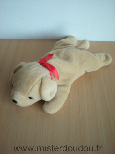 Doudou Chien 0 Beige ruban rouge 