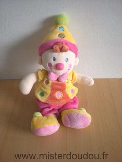 Doudou Clown Kiabi baby Jaune rose orange 