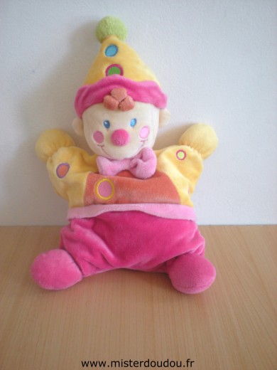 Doudou Clown Kiabi baby Rose jaune orange 