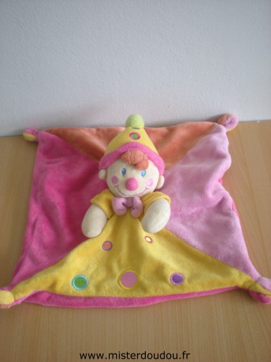 Doudou Clown Nicotoy Rose jaune orange 