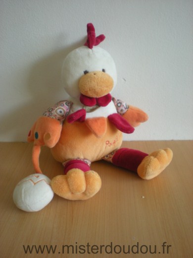 Doudou Coq Doudou et compagnie Poupilou orange blanc rouge oeuf gling 