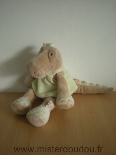 Doudou Crocodile Noukie s Beigerobe verte 