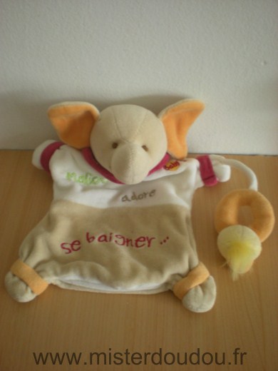 Doudou Eléphant Baby nat Blanc beige malice adore se baigner 