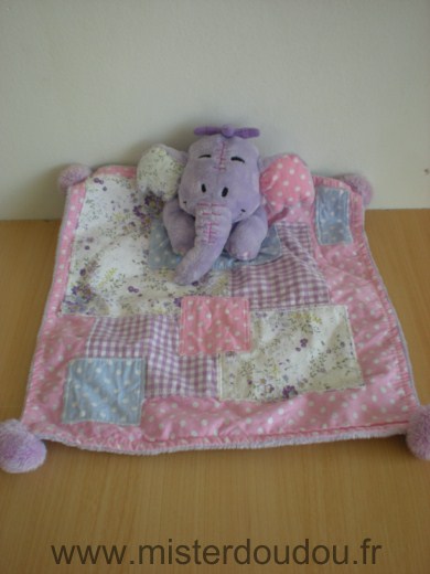 Doudou Eléphant Disney Mauve rose blanc lumpy 