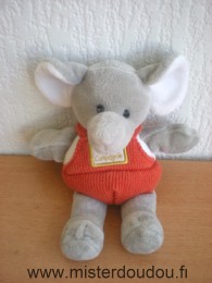 Doudou Eléphant Doudou et compagnie Gris orange blanc 