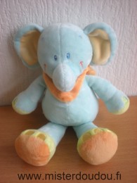 Doudou Eléphant Kiabi baby Bleu vert foulard orange 