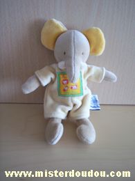 Doudou Eléphant Moulin roty Beige habit jaune 