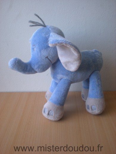 Doudou Eléphant Nicotoy Bleu gris Pattes font bruit de papier