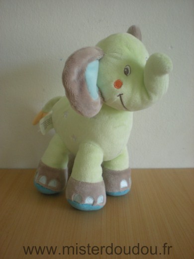 Doudou Eléphant Nicotoy Vert bleu etoiles blanches 