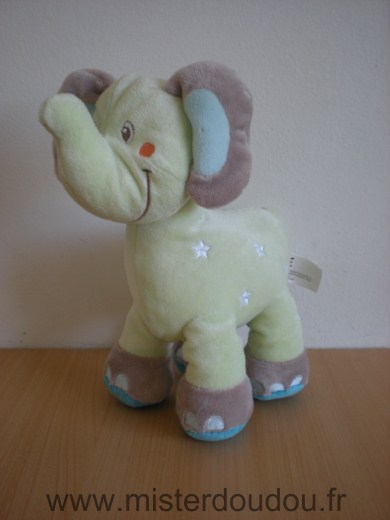 Doudou Eléphant Nicotoy Vert bleu etoiles blanches 