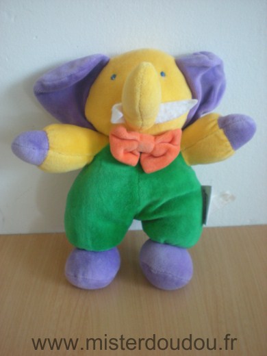 Doudou Eléphant Nicotoy Vert jaune mauve 