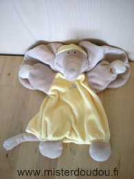 Doudou Eléphant Noukie s Beige jaune avec un palimier brodé 