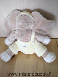 Doudou Eléphant Noukie s Beige salopette jaune 