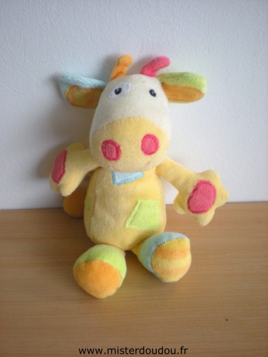 Doudou Girafe Baby sun Jaune rouge vert bleu 