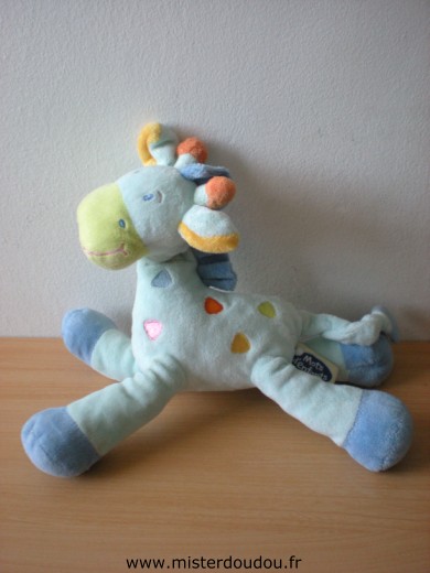 Doudou Girafe Mots d enfants Bleu vert 