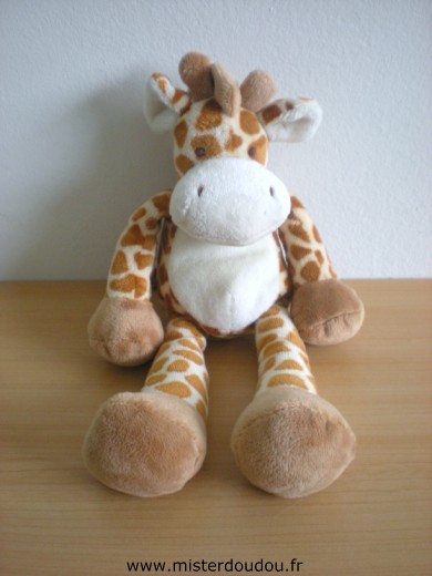 Doudou Girafe Nicotoy Blanc beige taches marron 