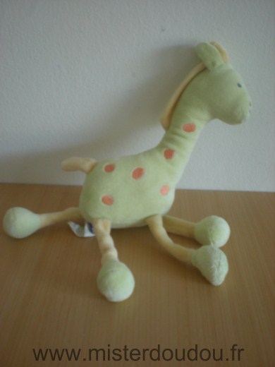 Doudou Girafe Sucre d orge Vert jaune points orange 