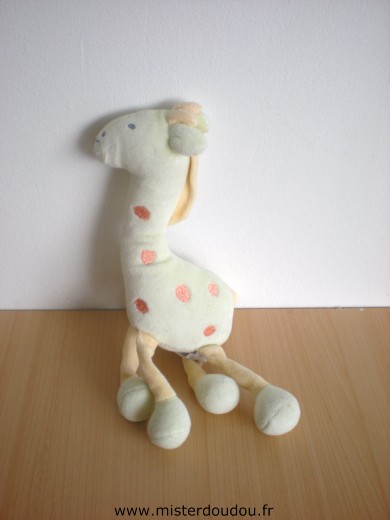 Doudou Girafe Sucre d orge Vert jaune taches oranges 