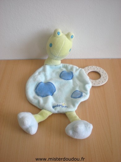 Doudou Grenouille Baby sun Bleu vert anneau dentaire 