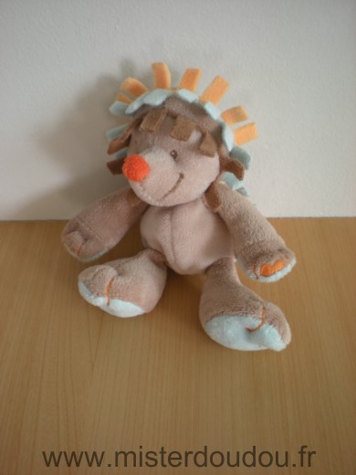 Doudou Hérisson Nattou Beige marron bleu nez orange 