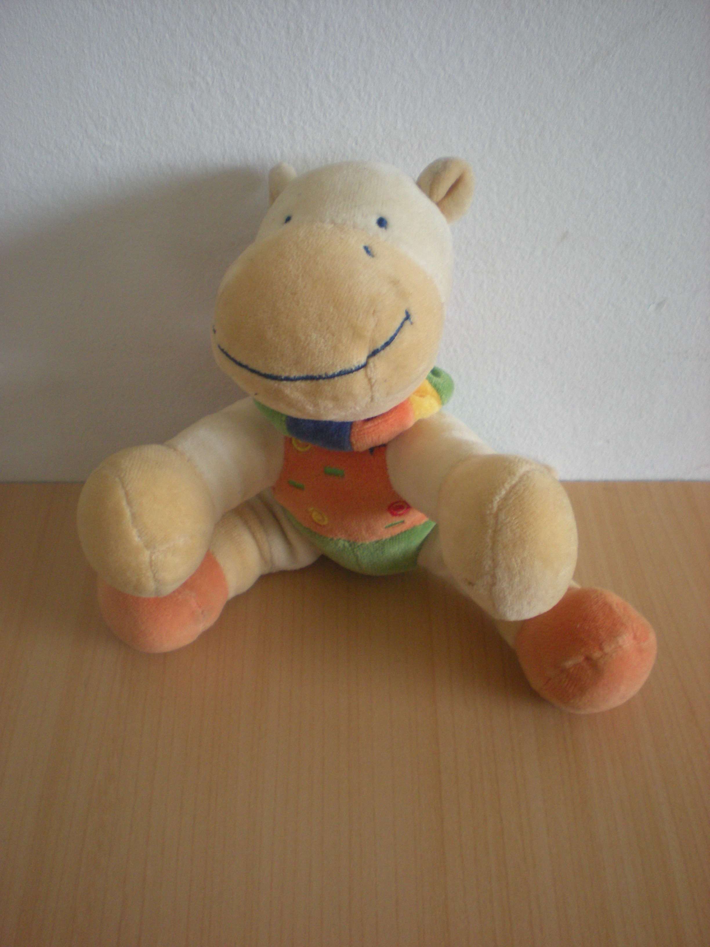 Doudou Hippopotame Nicotoy Beige vert orange 