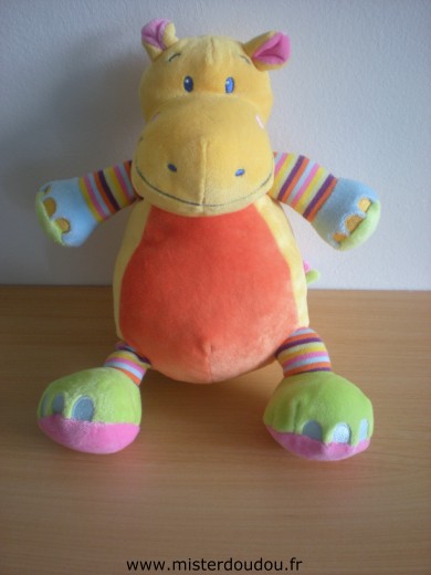 Doudou Hippopotame Nicotoy Orange jaune et pattes multicolores 