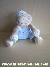 Doudou Hippopotame Noukie s Beige salopette bleue En tres bon état générale sauf la salopette amovible qui a des taches noires dessous.