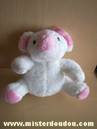 Doudou Koala Bébisol Blanc rose noeud rose 