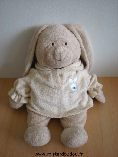 Doudou Lapin 0 Beige pull jaune à capuche 