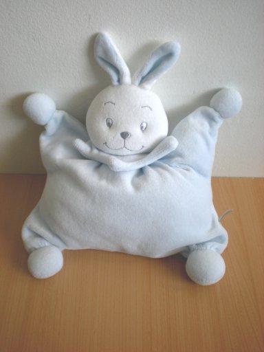 Doudou Lapin 0 Bleu tête blanche 