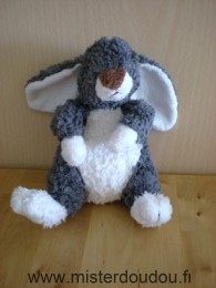 Doudou Lapin 0 Gris blanc nez marron Billes noires pour les yeux