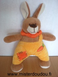 Doudou Lapin 0 Marron jaune carotte brodée orange 