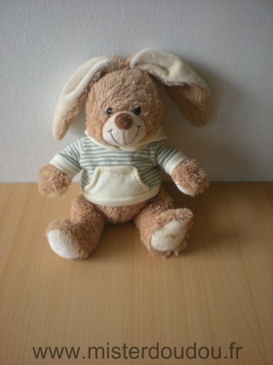 Doudou Lapin 0 Marron tshirt à capuche rayé écru vert 