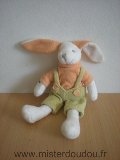 Doudou Lapin 0 Vert orange tissus eponge 