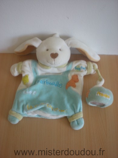 Doudou Lapin Baby nat Barbouille blanc bleu 