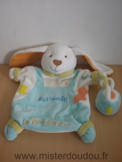 Doudou Lapin Baby nat Barbouille bleu blanc orange jaune 