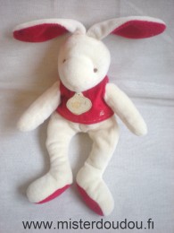 Doudou Lapin Baby nat Beige gilet rouge 