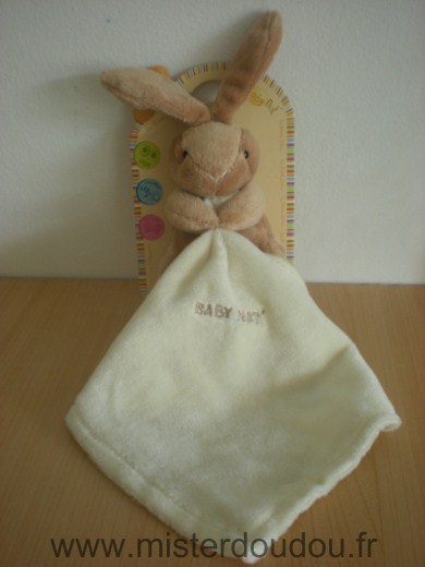 Doudou Lapin Baby nat Beige mouchoir écru 