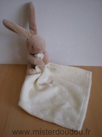 Doudou Lapin Baby nat Beige mouchoir ecru 