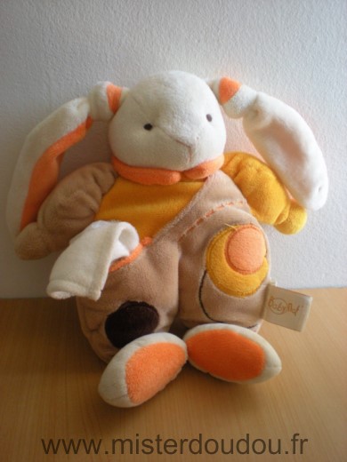 Doudou Lapin Baby nat Beige orange jaune mouchoir ecru 