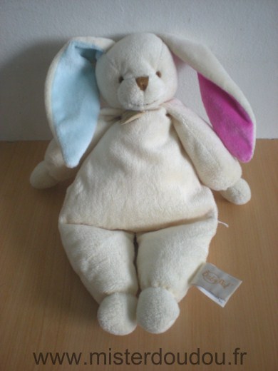 Doudou Lapin Baby nat Ecru bleu mauve 