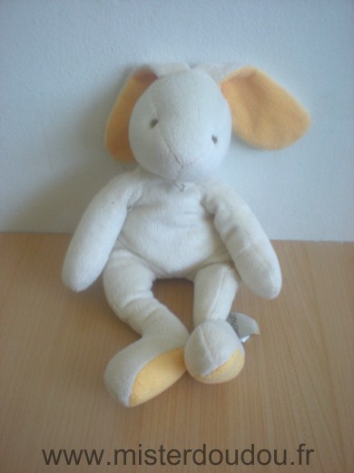 Doudou Lapin Baby nat Ecru jaune 